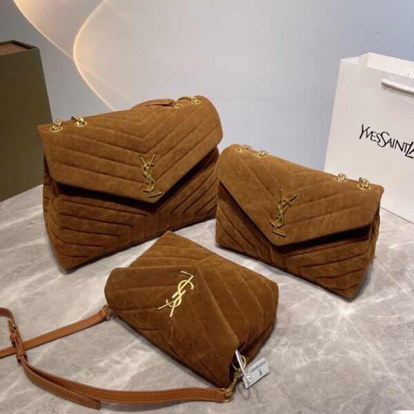 SAINT LAURENT CINNAMON LOULOU LARGE CHAIN BAG IN SUEDE BROWN 31CM - Image 8