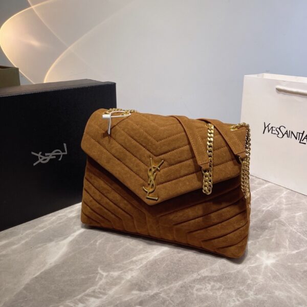 SAINT LAURENT CINNAMON LOULOU LARGE CHAIN BAG IN SUEDE BROWN 31CM - Image 2