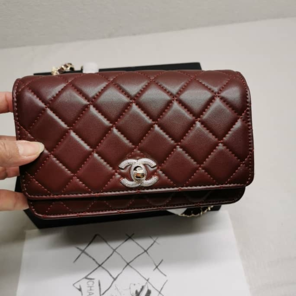 CHANEL WALLET ON CHAIN WITH DIAMOND BURGUNDY 20CM AP4299 B18216 NZV44 - Image 2