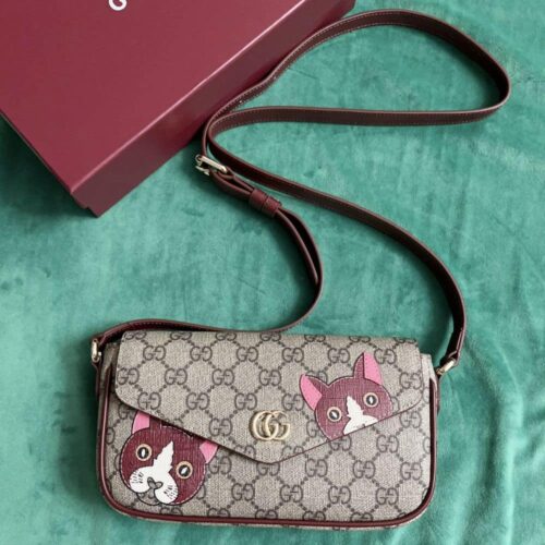 Alternative view of Gucci Gg Mini Shoulder Bag With Cat Detail Beige And Dark Brown 22Cm