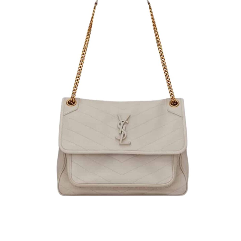 SAINT LAURENT NIKI MEDIUM IN VINTAGE LEATHER WHITE 28CM