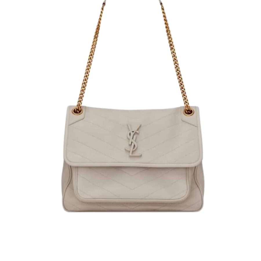 SAINT LAURENT NIKI MEDIUM IN VINTAGE LEATHER WHITE 28CM