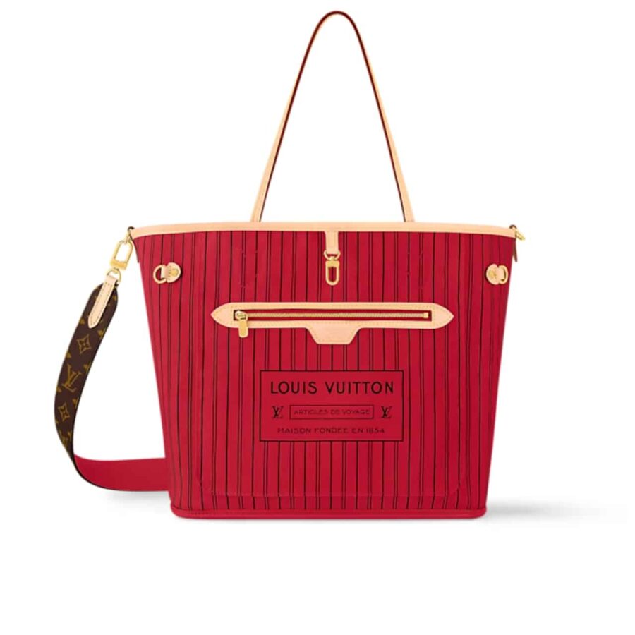 LOUIS VUITTON NEVERFULL BANDOULIÈRE INSIDE OUT MONOGRAM ROUGE SARI 33CM M12096