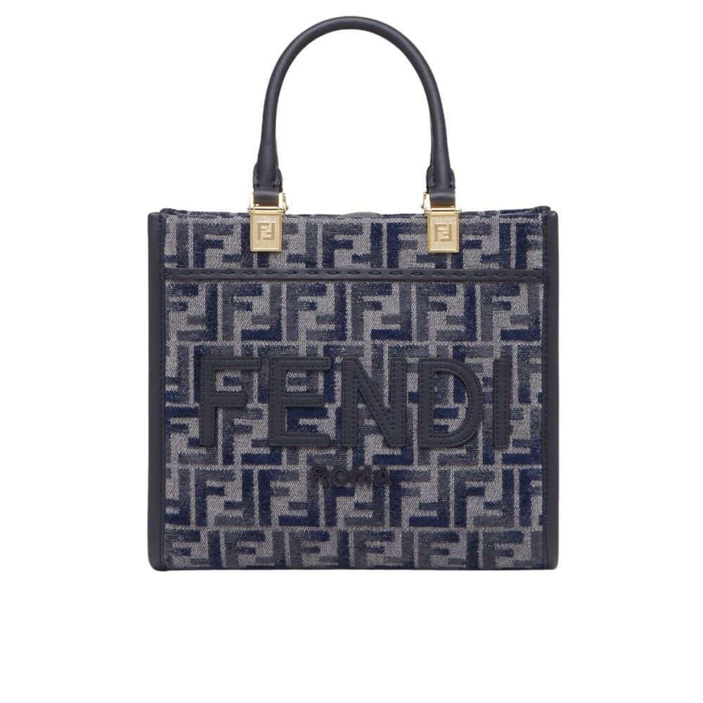 FENDI SUNSHINE SMALL FF CHENILLE SHOPPER DARK BLUE 26CM 8BH394ASU0F1PQK