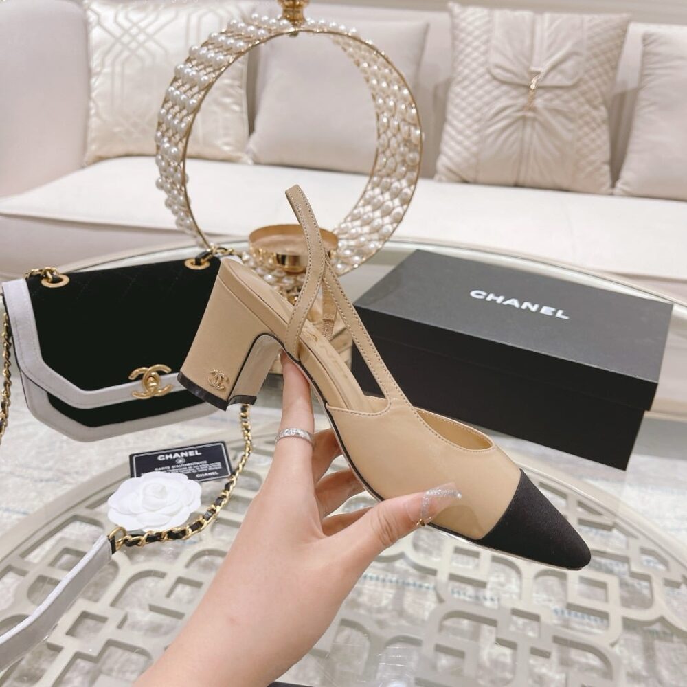 CHANEL SLINGBACKS GROSGRAIN BEIGE & BLACK G31318 Y50006 C8378 - Image 5
