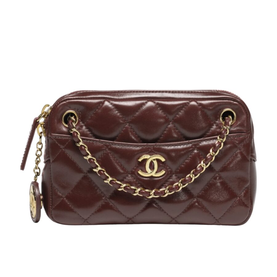 CHANEL MINI CAMERA CASE DARK BROWN 18CM AS5190 B18306 NZV43