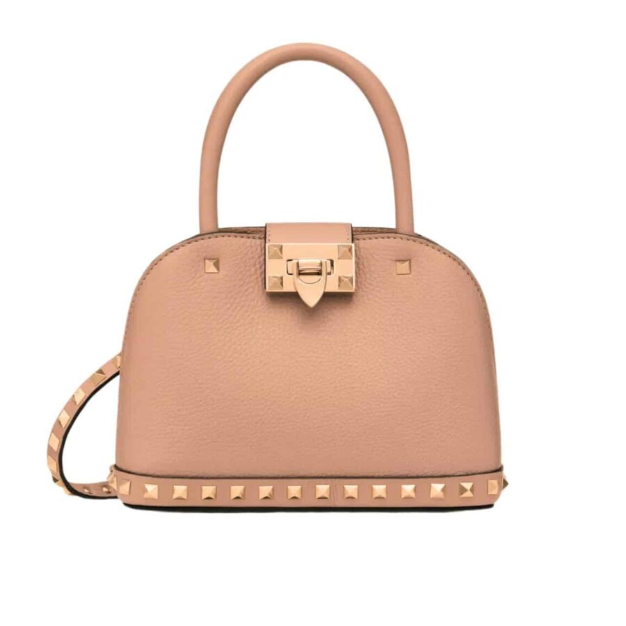 VALENTINO GARAVANI ROCKSTUD HANDBAG IN GRAINY LEATHER LIGHT PINK 21CM