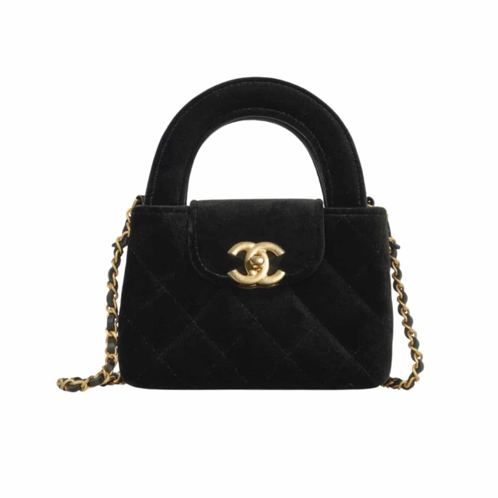 CHANEL VELVET NANO KELLY RE EDITION BLACK 13CM