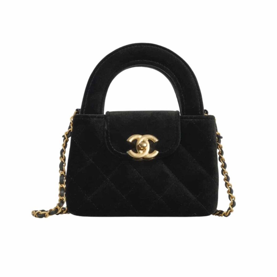 CHANEL VELVET NANO KELLY RE EDITION BLACK 13CM