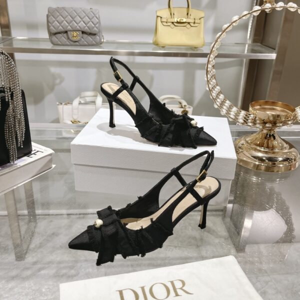 DIOR ADIORABLE SLINGBACK PUMP BLACK FRINGED GROSGRAIN KDV225GGN S900 - Image 7