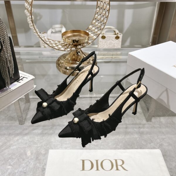 DIOR ADIORABLE SLINGBACK PUMP BLACK FRINGED GROSGRAIN KDV225GGN S900 - Image 9