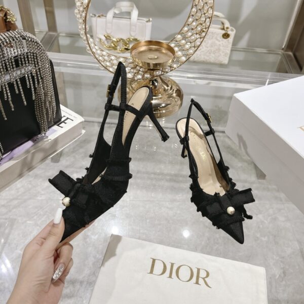 DIOR ADIORABLE SLINGBACK PUMP BLACK FRINGED GROSGRAIN KDV225GGN S900 - Image 4