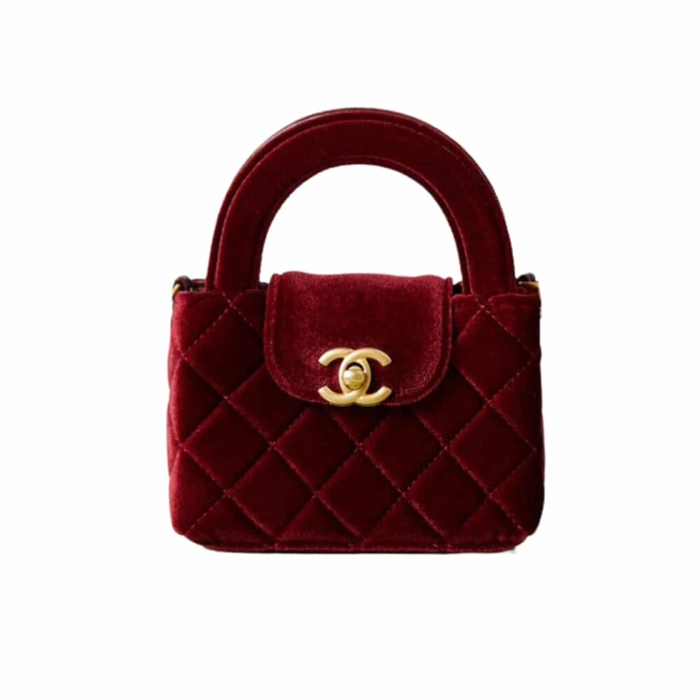 CHANEL VELVET NANO KELLY RE EDITION RED 13CM