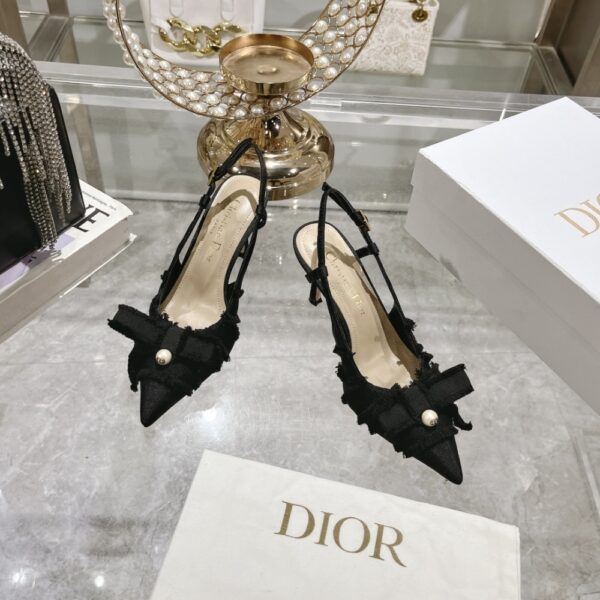 DIOR ADIORABLE SLINGBACK PUMP BLACK FRINGED GROSGRAIN KDV225GGN S900 - Image 2