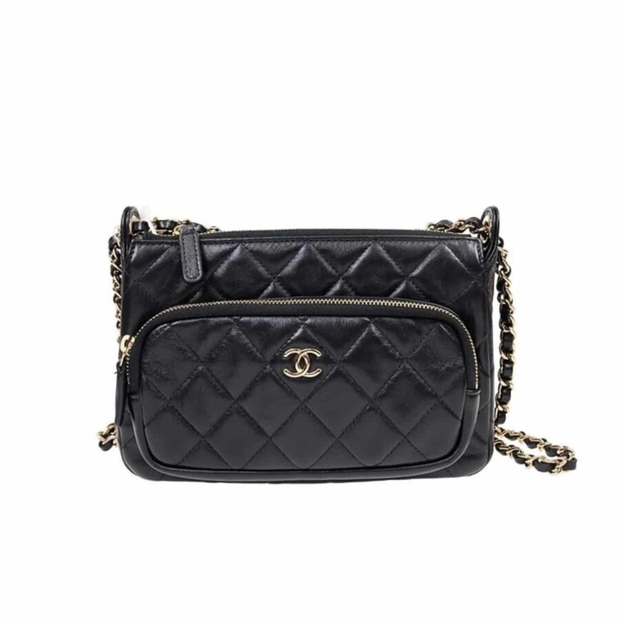 CHANEL SHOULDER CROSSBODY BAG WITH CHAIN BLACK 20CM