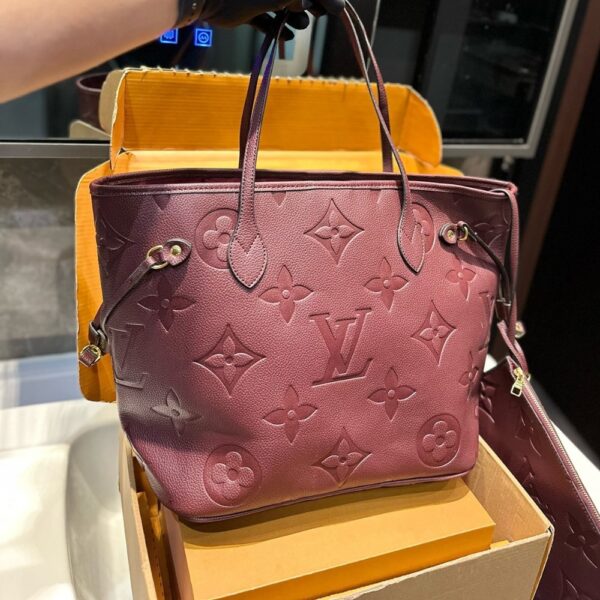 LOUIS VUITTON NEVERFULL MM MONOGRAM EMPREINTE BAG WINE RED 32CM - Image 2