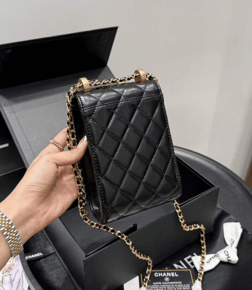 CHANEL TRENDY CC PHONE HOLDER QUILTED CROSSBODY BAGS BLACK 17CM - Image 6