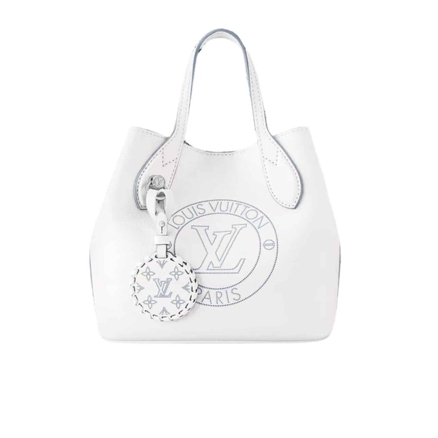 LOUIS VUITTON BLOSSOM MAHINA BAG WITH LV CIRCLE MOTIF WHITE 23CM