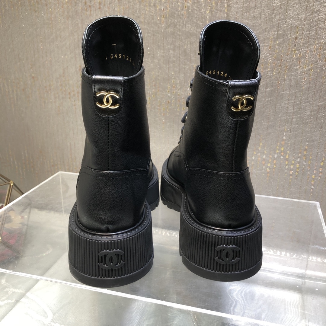 CHANEL CC LACE UP BOOT BLACK G45124 B14018 94305 - Image 4