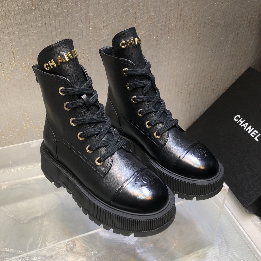 CHANEL CC LACE UP BOOT BLACK G45124 B14018 94305 - Image 8