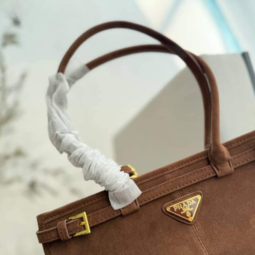 PRADA BONNIE MEDIUM SUEDE HANDBAG BROWN 32CM 1BA426 2C4S F0401 V MOO - Image 6