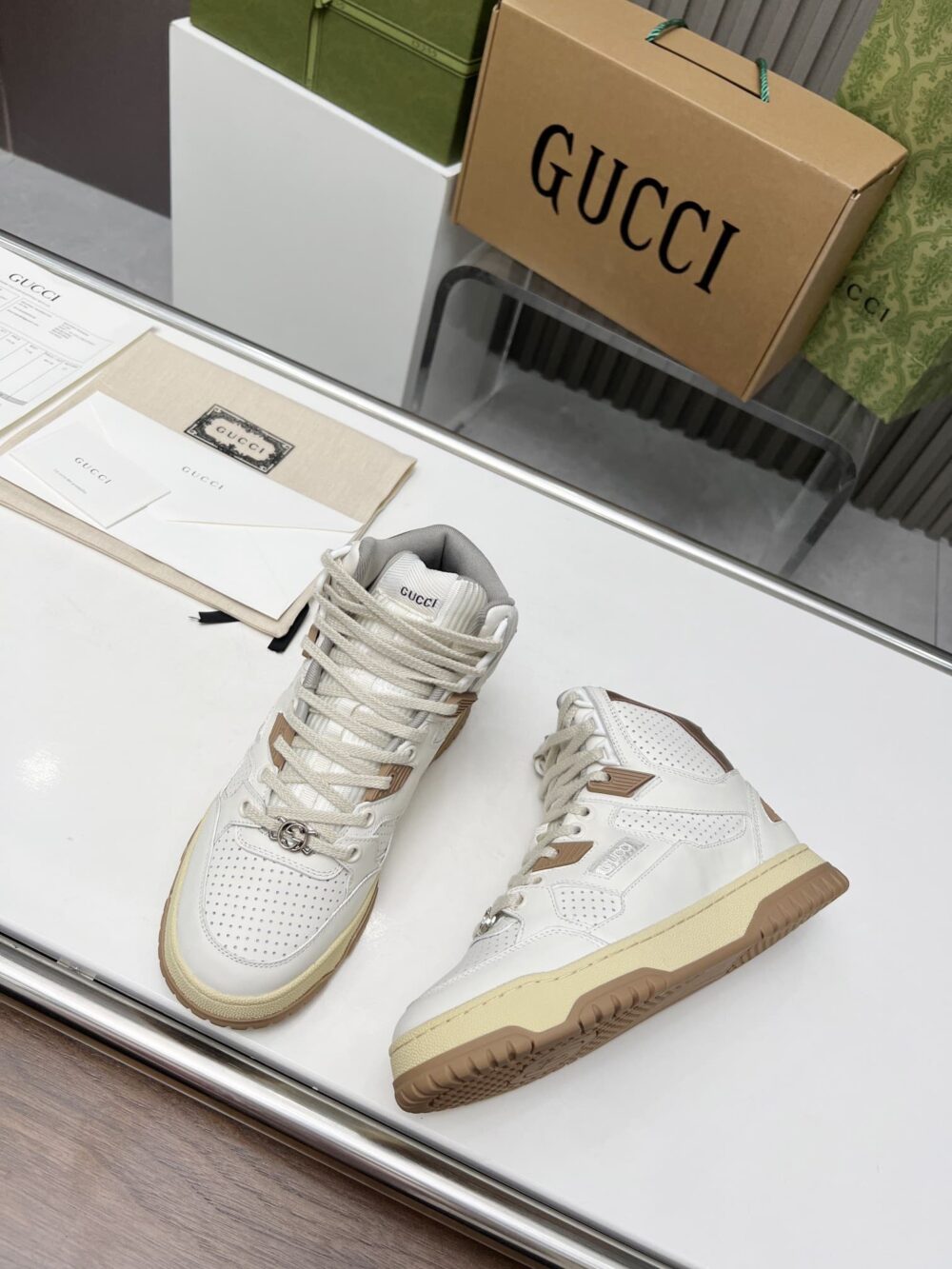 GUCCI WOMEN'S HIGH TOP DISTRESSED EFFECT SNEAKER BROWN - Image 8