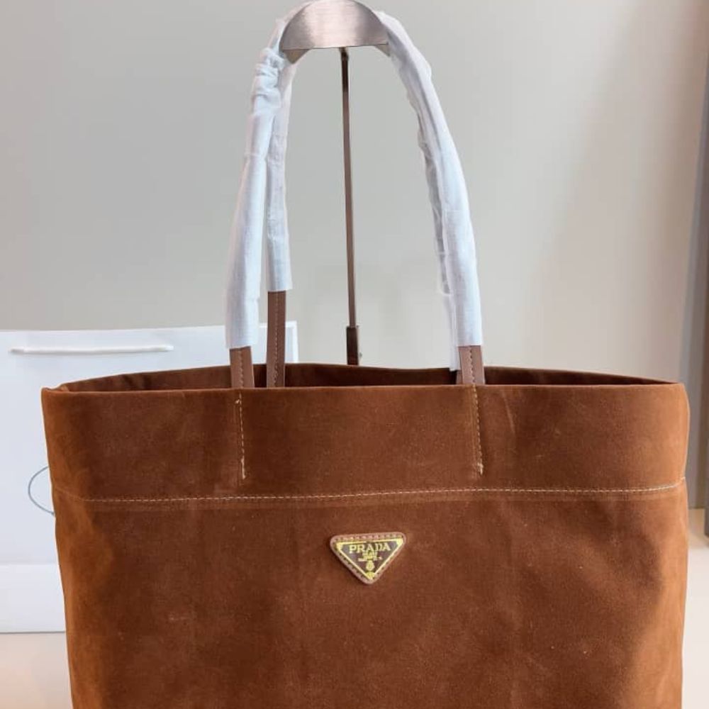 Prada Suede Tote Bag Cocoa Brown 37Cm - Image 3