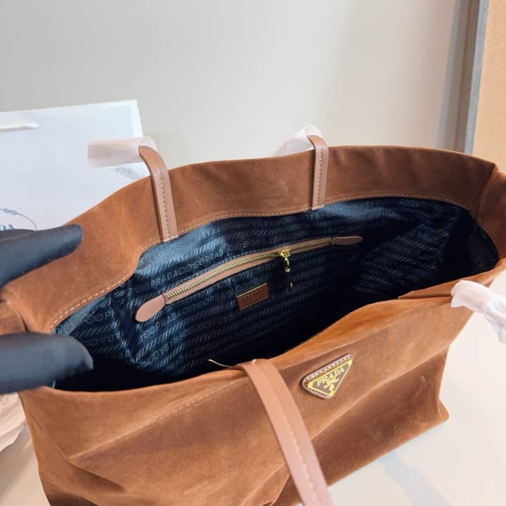Prada Suede Tote Bag Cocoa Brown 37Cm - Image 8