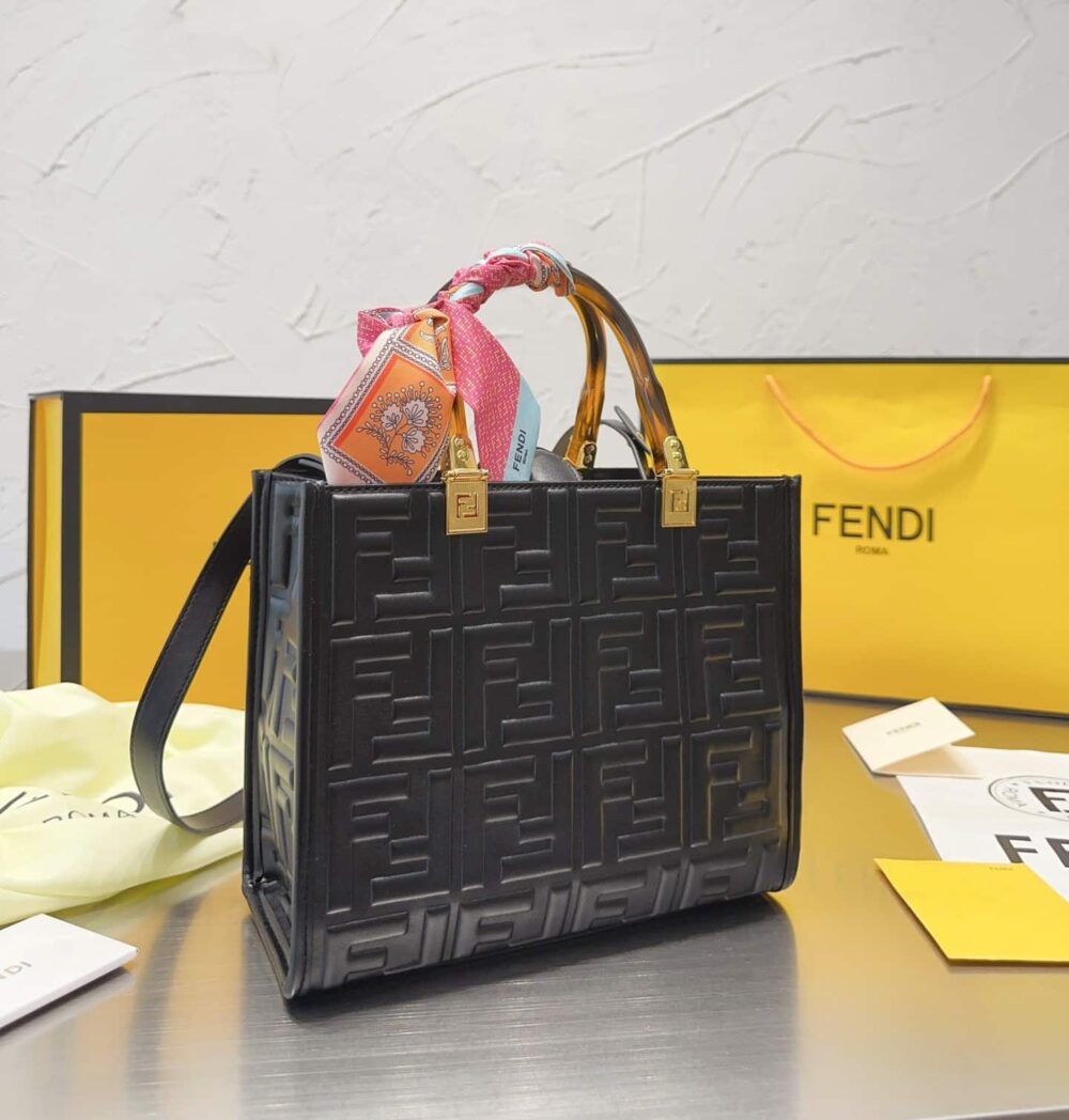 FENDI SUNSHINE SMALL BLACK LEATHER SHOPPER 25CM 8BH394AMCVF0KUR - Image 2