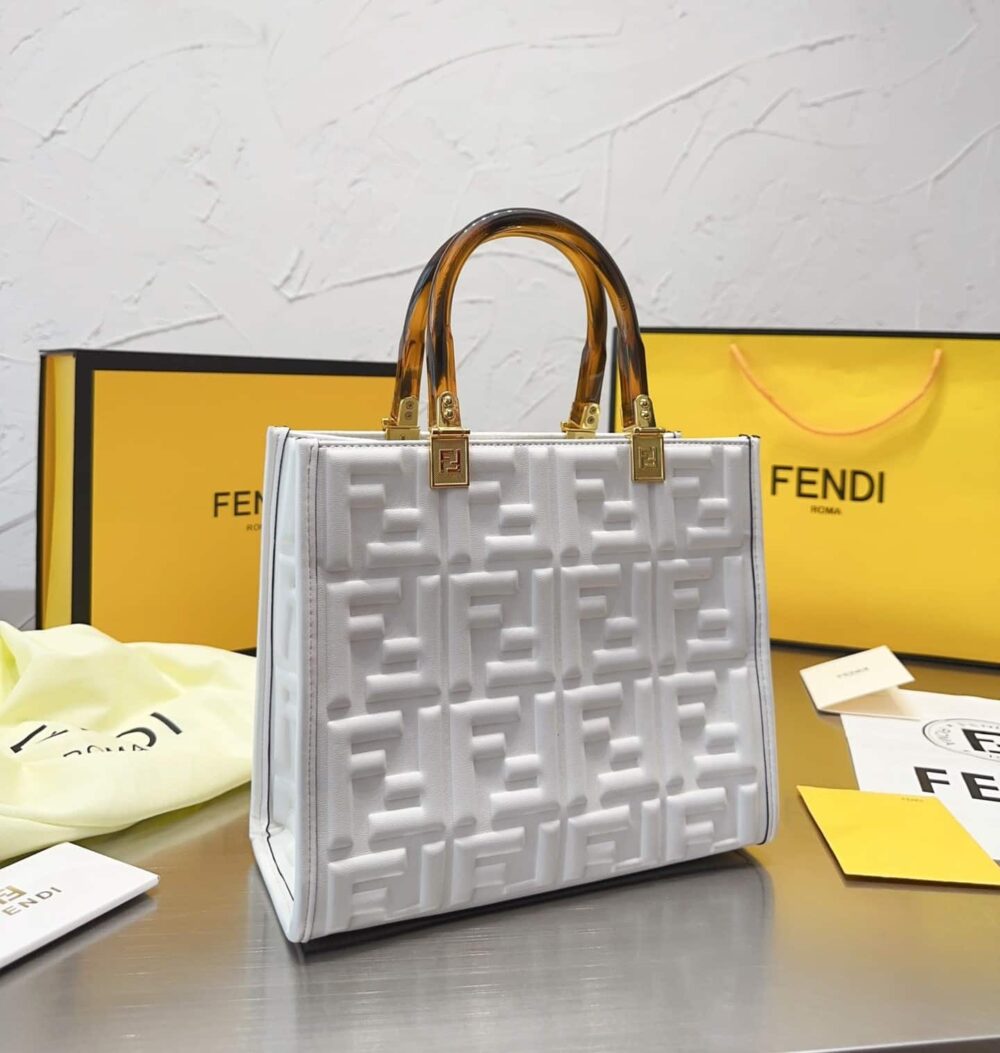 FENDI SUNSHINE SMALL WHITE LEATHER SHOPPER 25CM 8BH394AMCVF0QVL - Image 2
