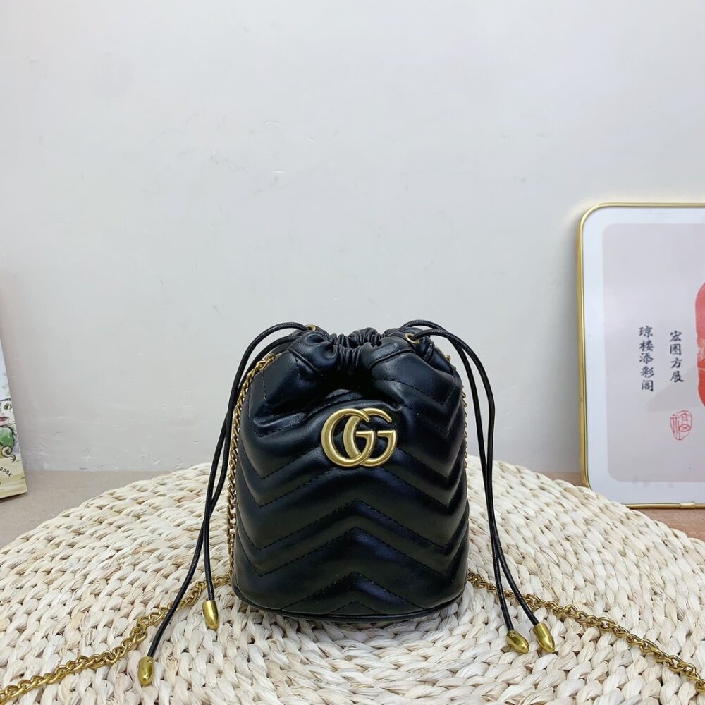 GUCCI GG MARMONT MATELASSÉ CHEVRON MINI BUCKET BAG BLACK 15CM ‎575163 DTDRT 1000 - Image 3