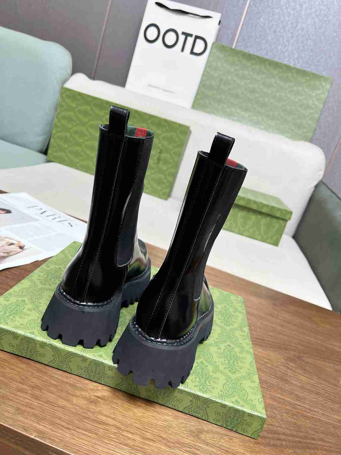 GUCCI WOMEN'S BOOT WITH WEB ANAND LEATHER BLACK 806398 AAD6T 1052 - Image 6