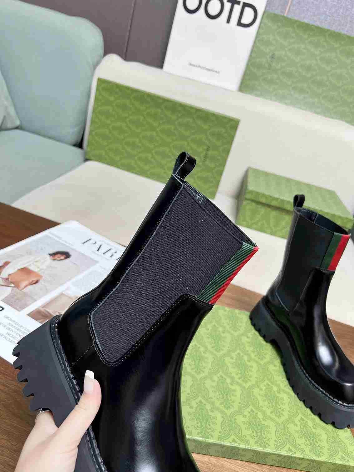 GUCCI WOMEN'S BOOT WITH WEB ANAND LEATHER BLACK 806398 AAD6T 1052 - Image 4