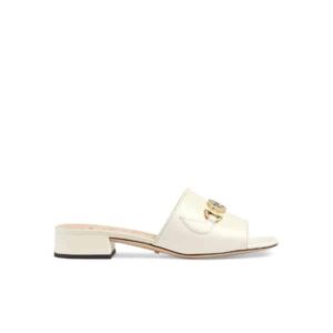 GUCCI ZUMI LEATHER SLIDE SANDAL WHITE