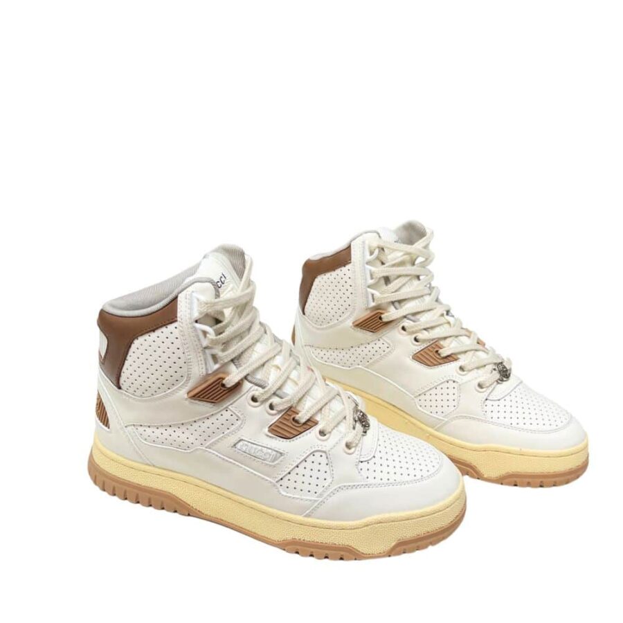 GUCCI WOMEN'S HIGH TOP DISTRESSED EFFECT SNEAKER BROWN