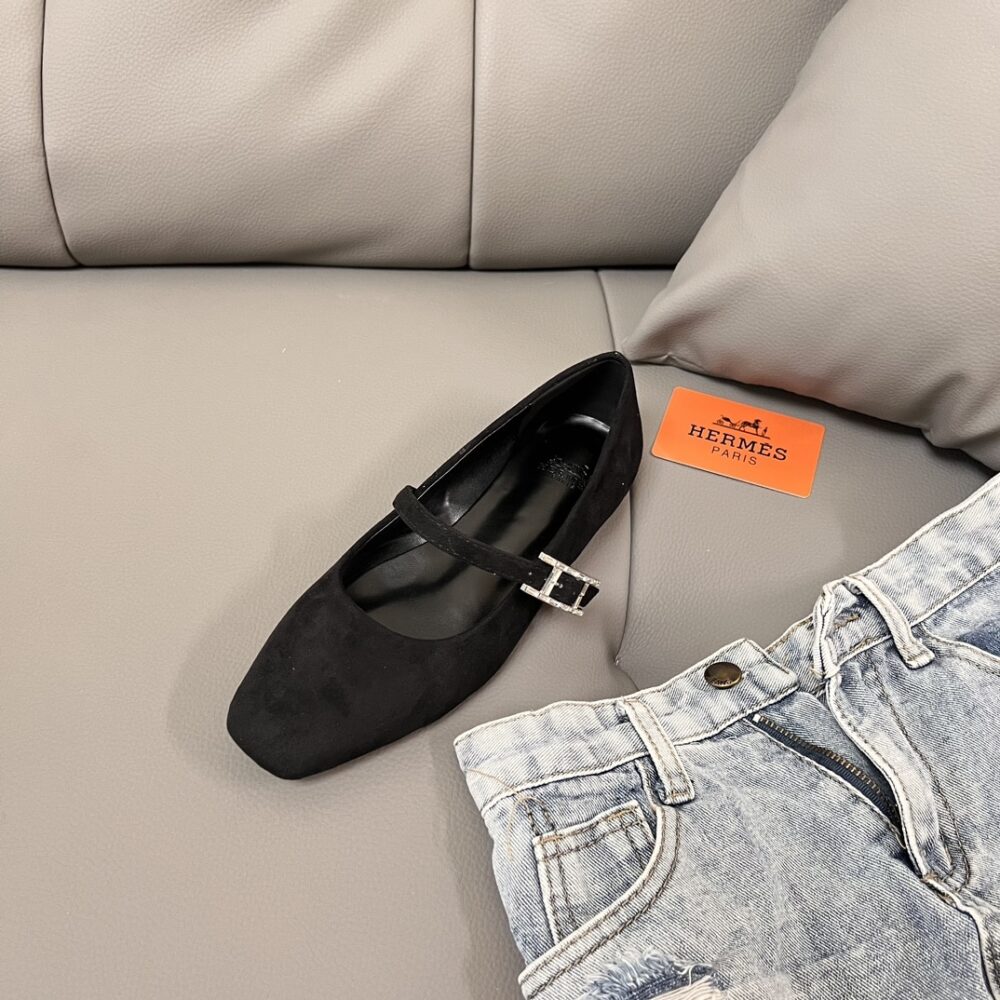 HERMES JANE BALLET FLAT IN VELVET NOIR H242046Z 02370 - Image 4