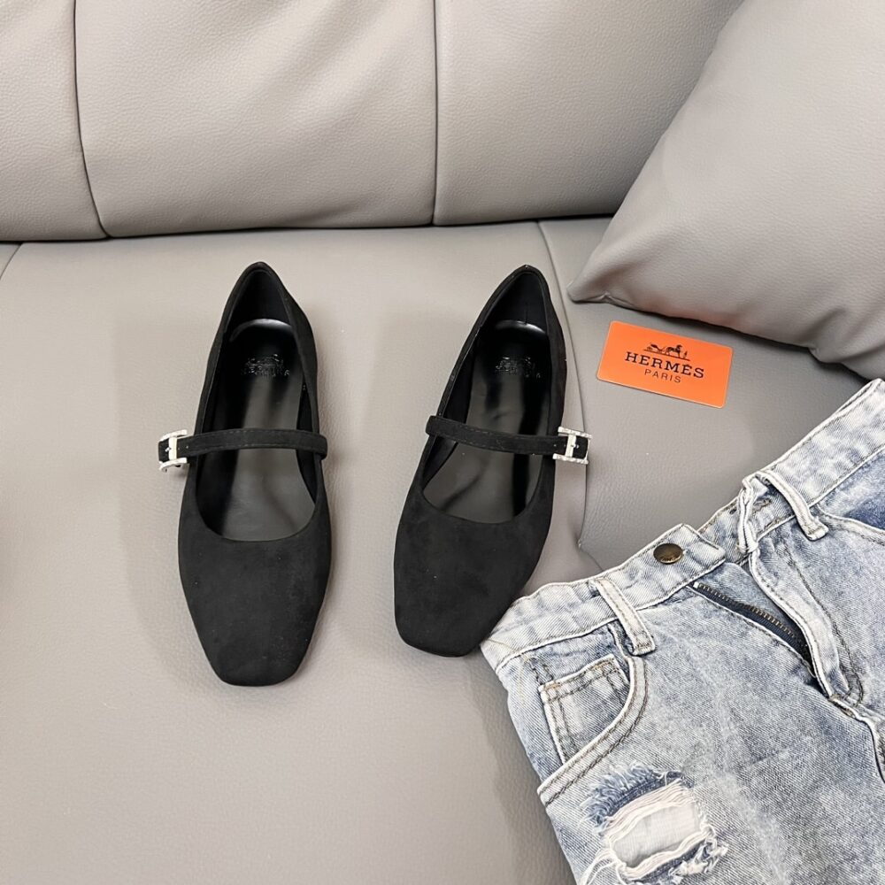 HERMES JANE BALLET FLAT IN VELVET NOIR H242046Z 02370 - Image 3