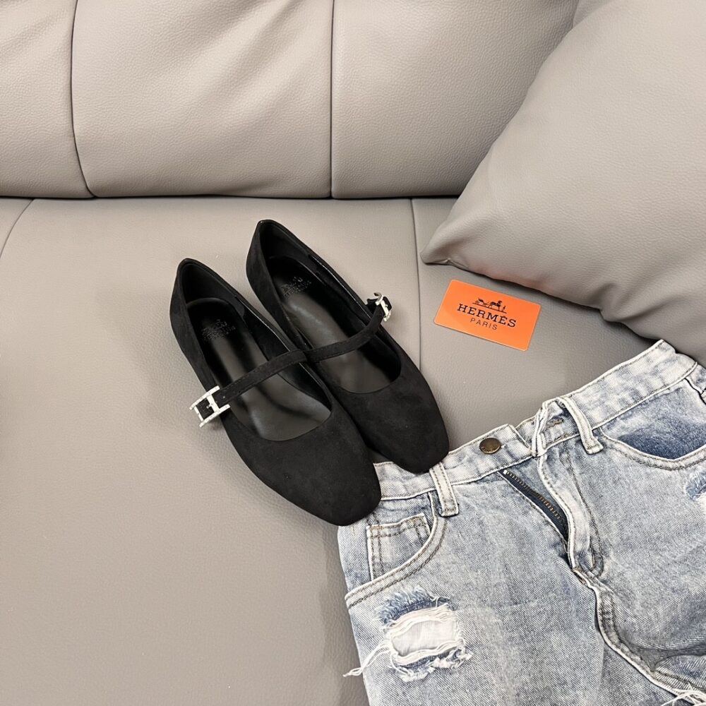 HERMES JANE BALLET FLAT IN VELVET NOIR H242046Z 02370 - Image 2