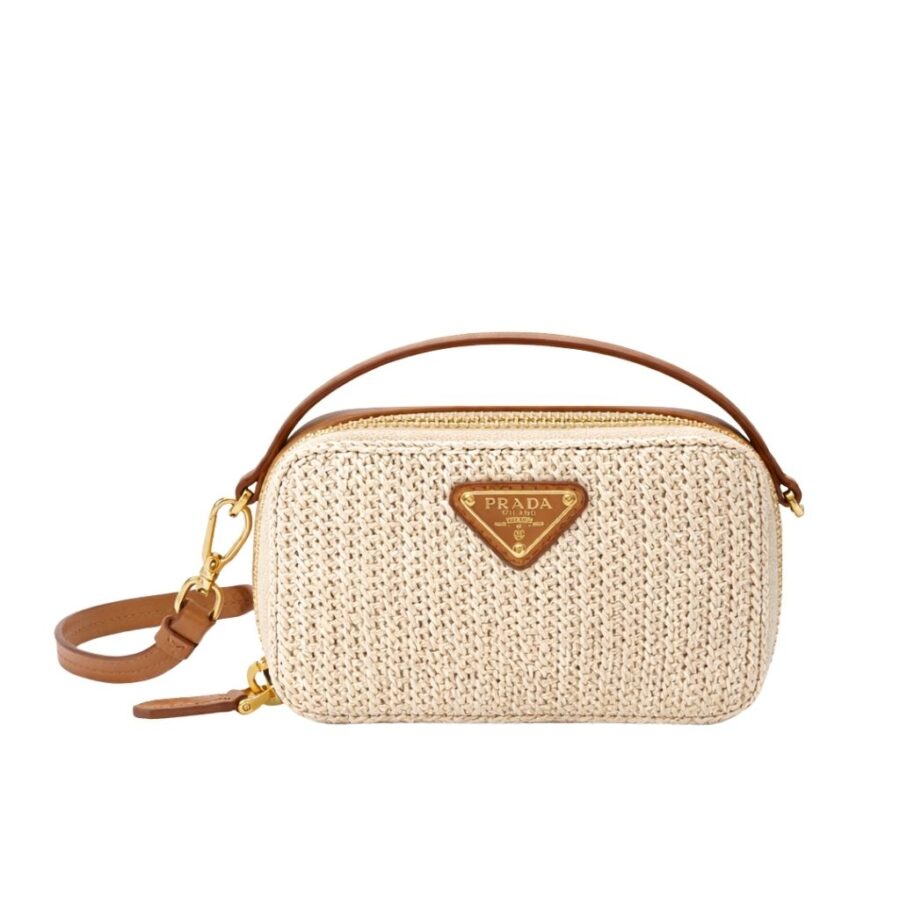 Prada Crochet And Leathe Pouch Bag Natural 18Cm 1Nr025 2Cyc F0018