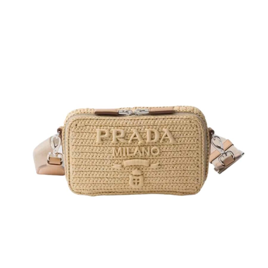 PRADA CROCHET PRADA BRIQUE BAG NATURAL 20CM 2VH173 2M2T F0018 V NLO
