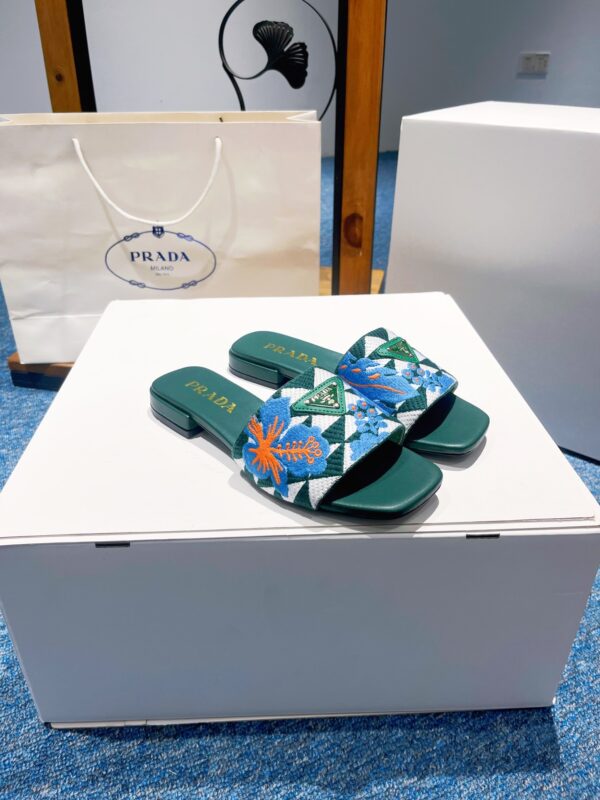PRADA JACQUARD LOGO SLIDES GREEN - Image 3
