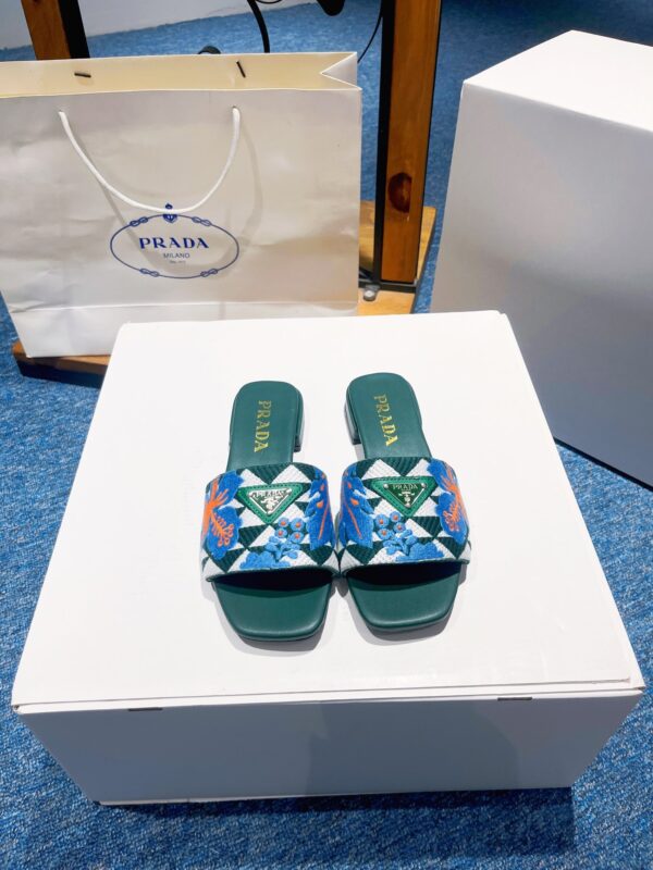 PRADA JACQUARD LOGO SLIDES GREEN - Image 4