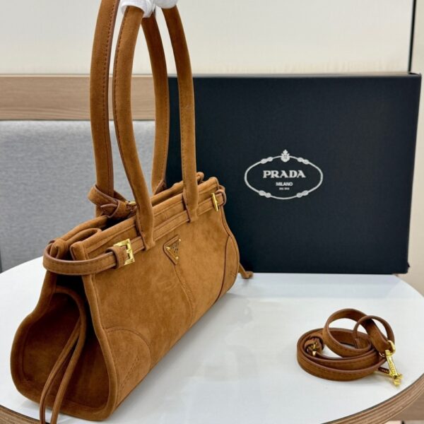 PRADA MEDIUM SUEDE HANDBAG CINNAMON 32CM 1BA426 2C4S F0401 V MOO - Image 7