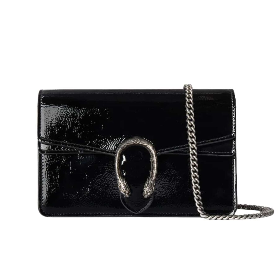 GUCCI DIONYSUS SUPER MINI BAG PATENT LEATHER BLACK 18CM 795368 0AAA6 1000