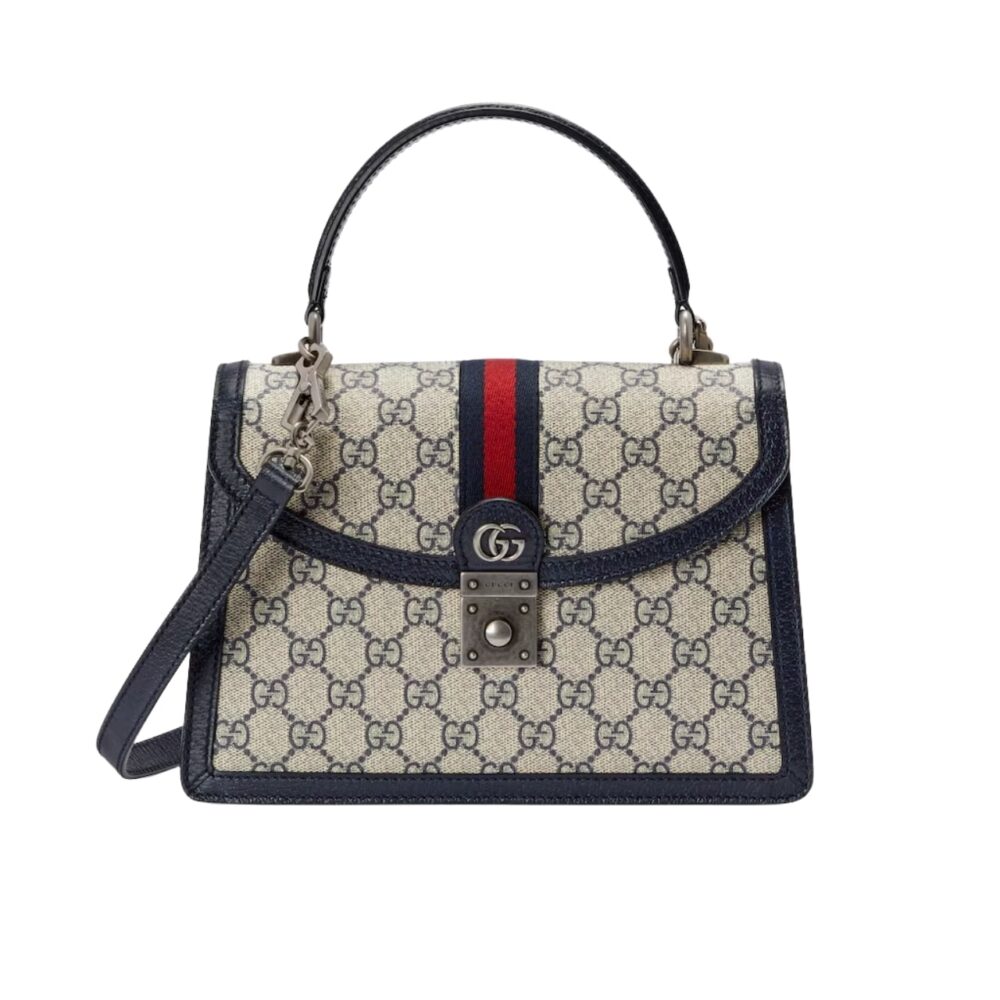 GUCCI OPHIDIA SMALL TOP HANDLE BAG BEIGE AND BLACK 25CM 651055 96IWN 4076