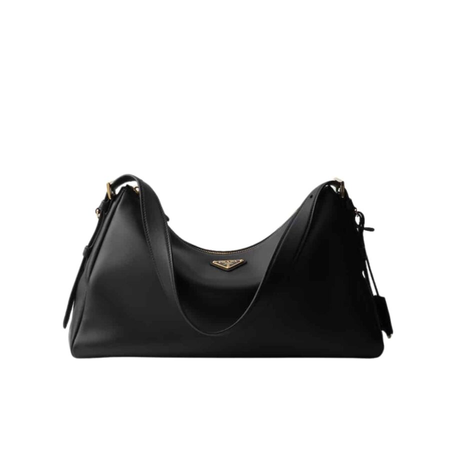 PRADA AIMÉE LARGE LEATHER SHOULDER BAG BLACK 39CM 1BC228 2CYS F0002 V LVM