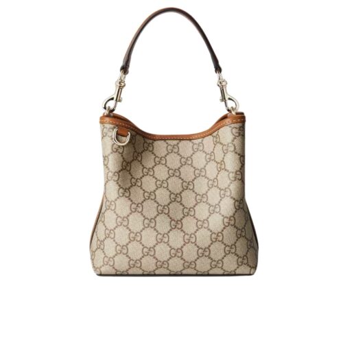Gucci GG Emblem Mini Bucket Bag Beige And Dark Brown 19Cm ‎815118 FAD6L 9758