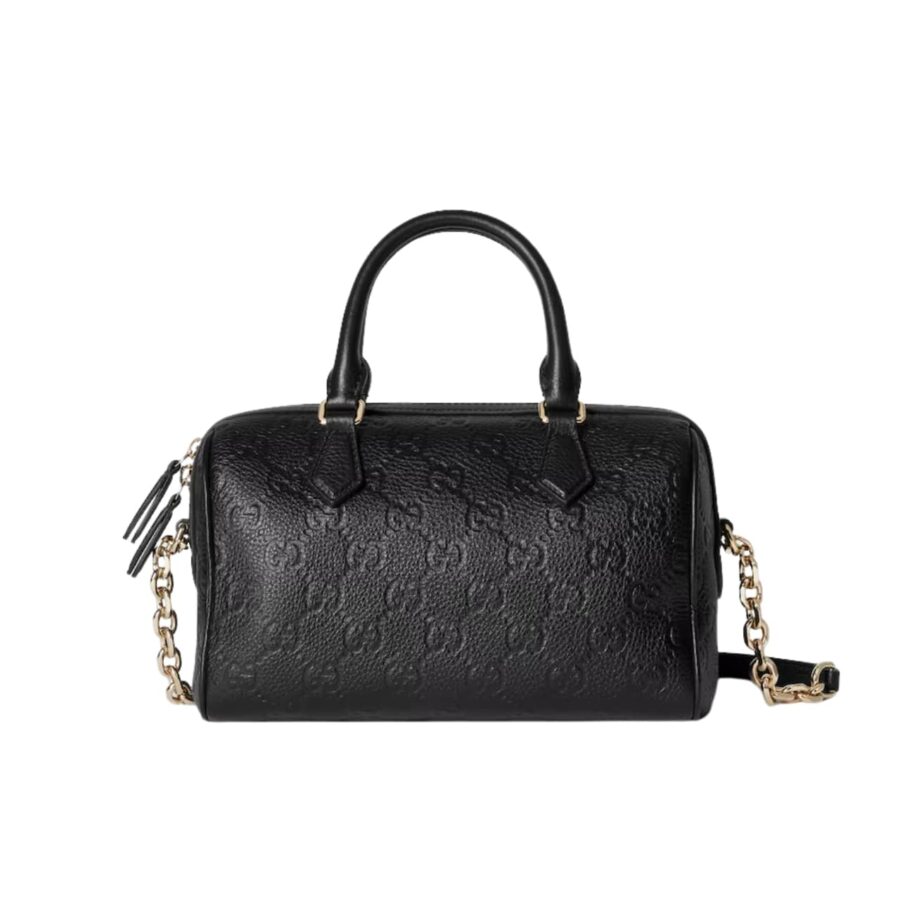 GUCCI GG EMBLEM SMALL TOP HANDLE BAG BLACK 22CM