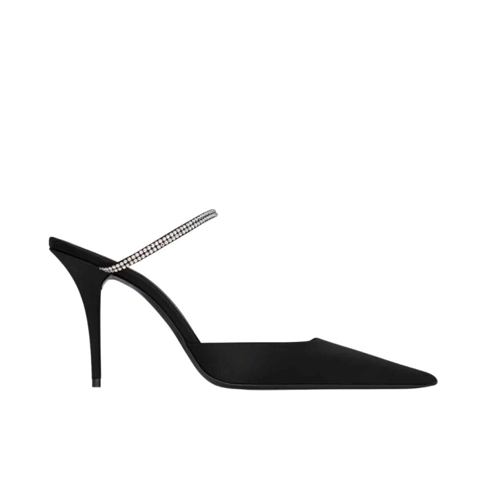 SAINT LAURENT BARBARA MULES SATIN AND RHINESTONES IN BLACK 7997159QN0A1021