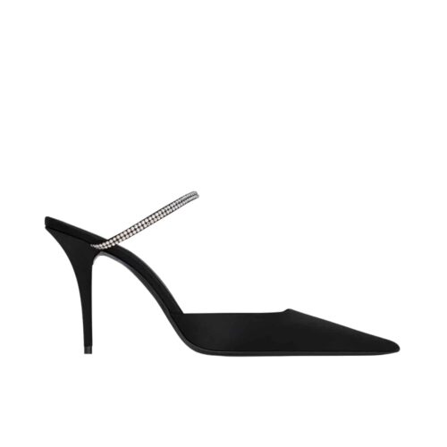 Saint Laurent Barbara Mules Satin And Rhinestones In Black 7997159Qn0A1021